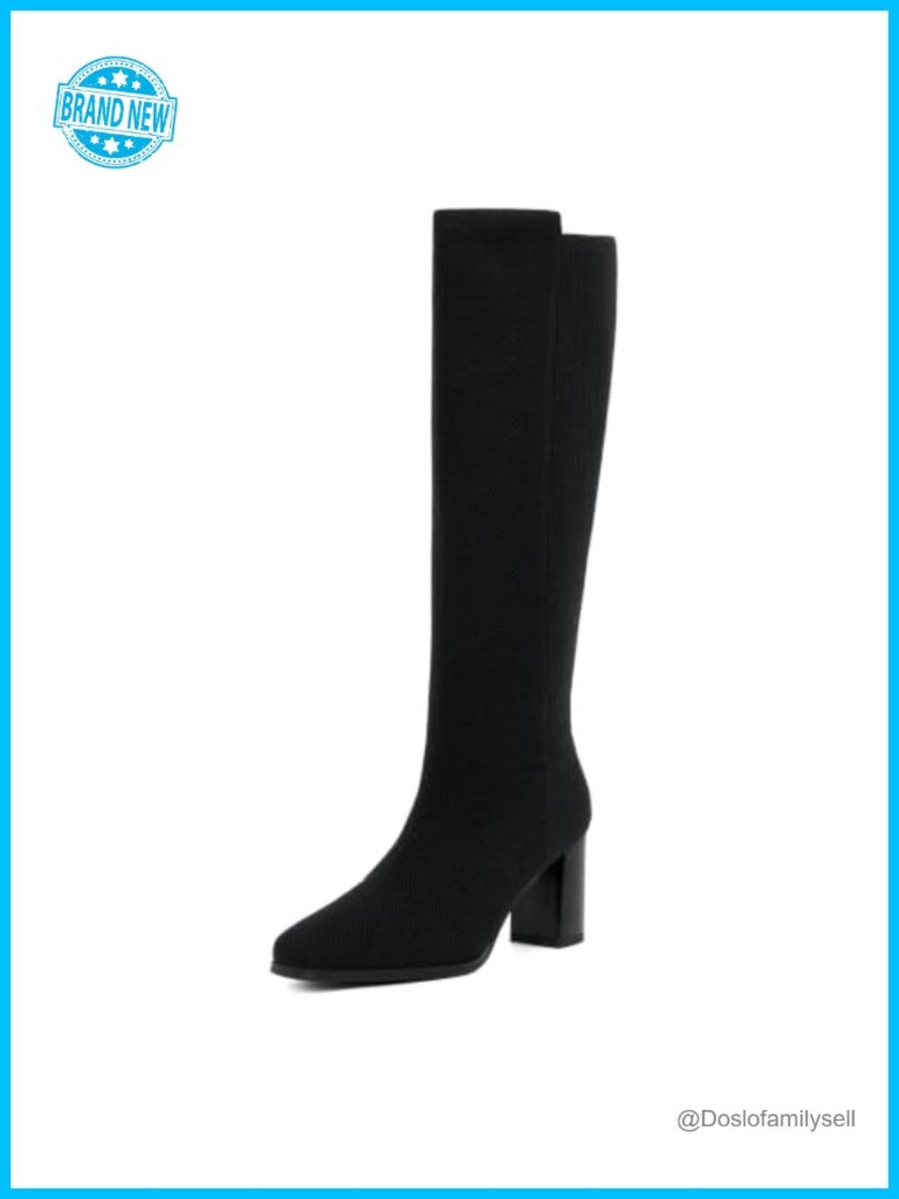 Women's Stretchy Knee High Boots Square Toe Chunky Block Heel Pull-On